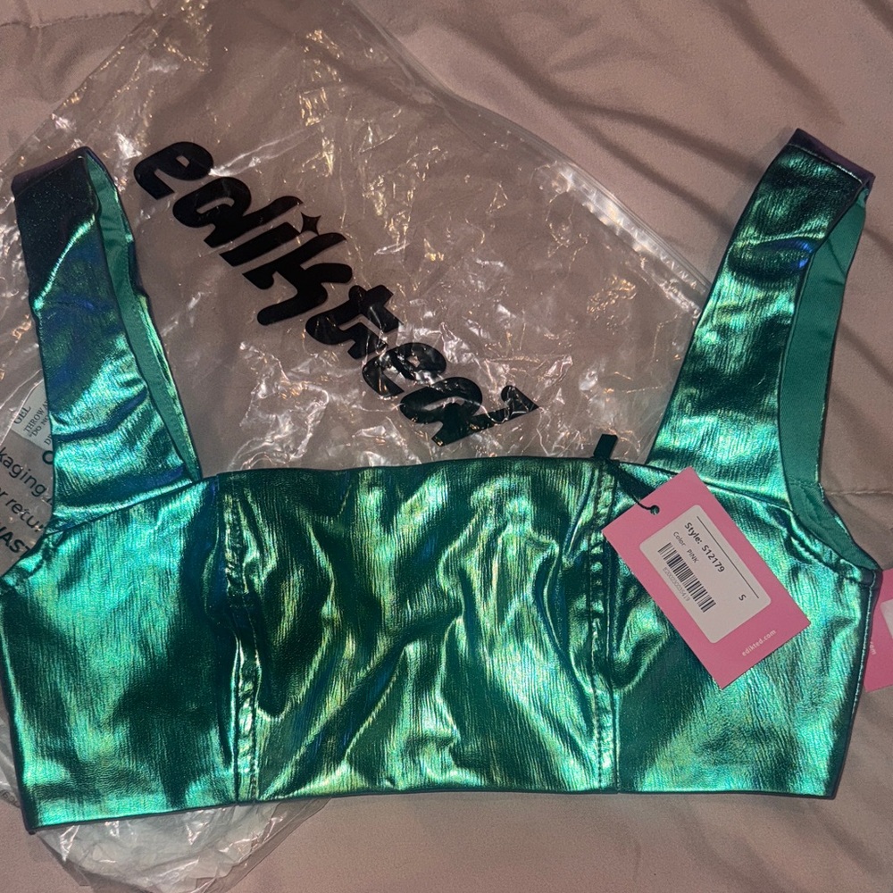 Edikted Shimmering Teal Crop Top